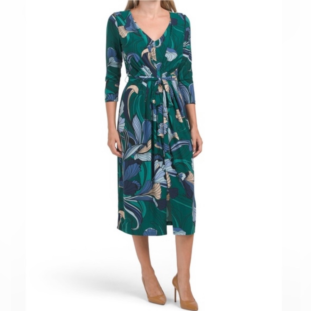 ANNE KLEIN Savannah Sleeve Floral Dress With Tie Waist size S New
